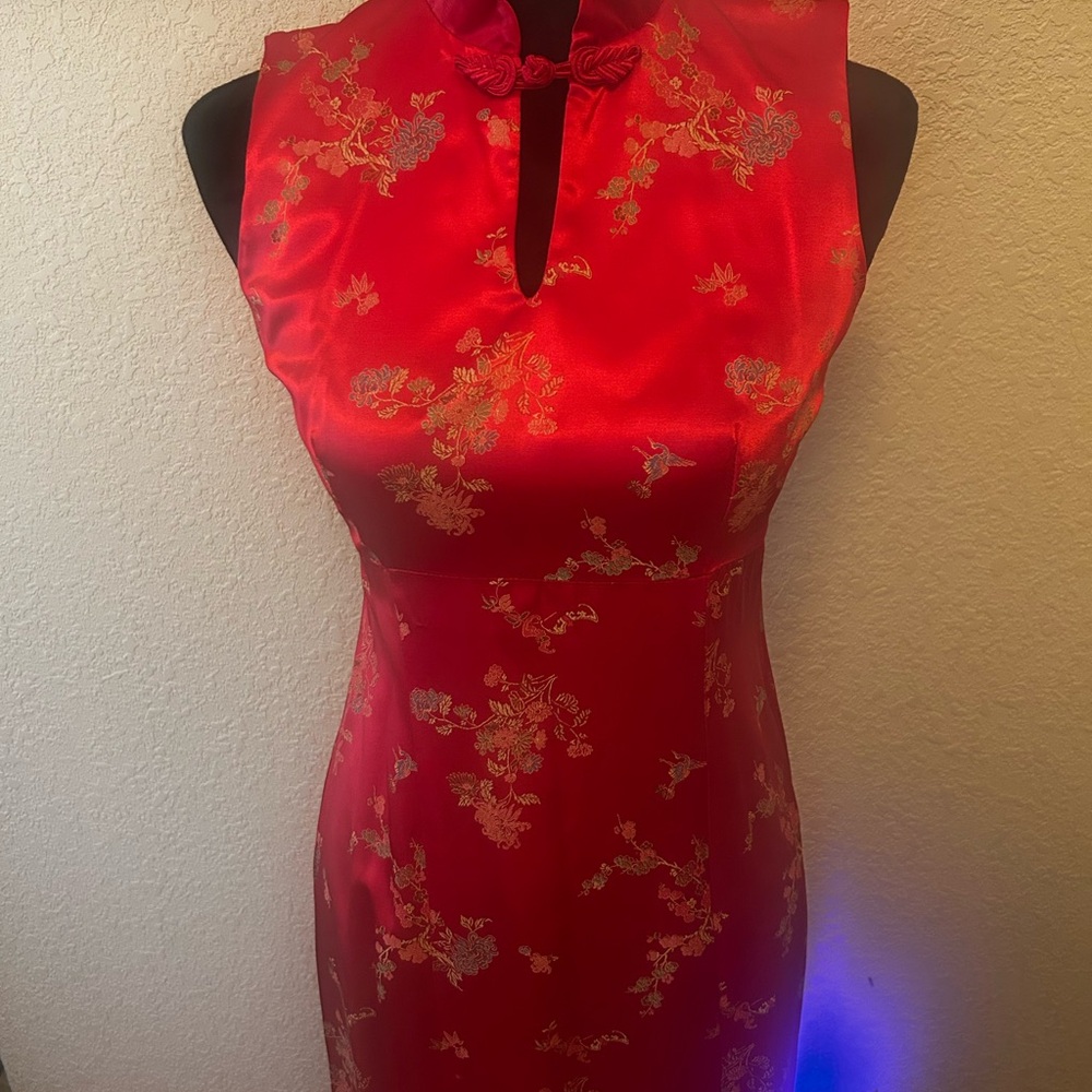 Asian red satin dress